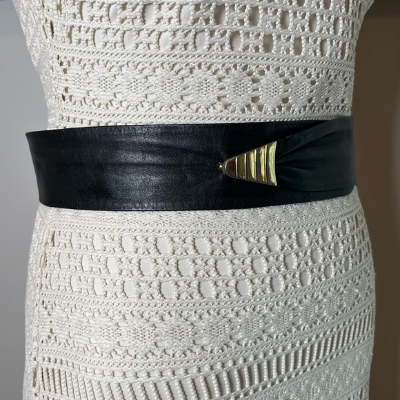Black Leather Belt with Gold Accent - Picture 6 of 7